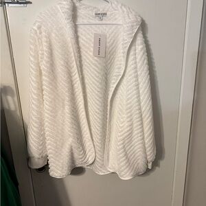 White Textured Open-Front Cardigan by Harp Studio